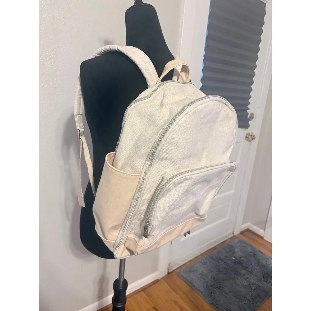 BEIS 'The Backpack' Carry on travel backpack in beige canvas and leather